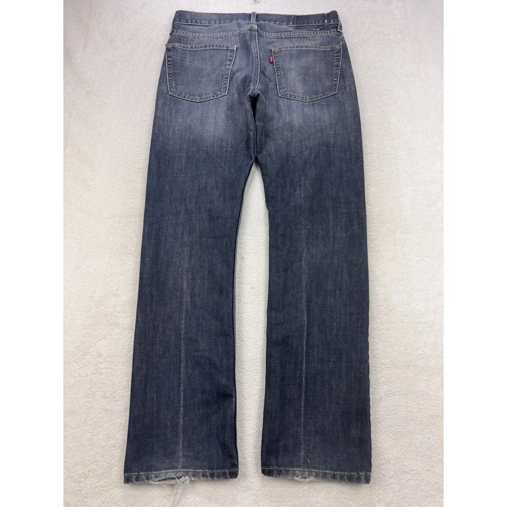 Levis 513 Jeans Men 32x32 Blue Slim Straight Stretch Whisker Distress Denim